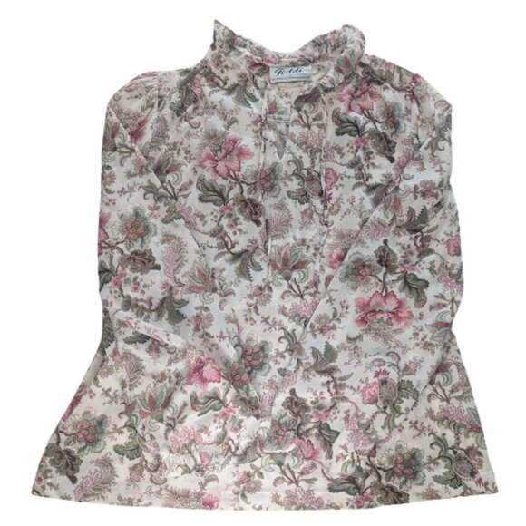 Vintage Teddi of California Floral Blouse | Ruffle Collar Long Sleeve Top *SZ12 - Picture 2 of 11